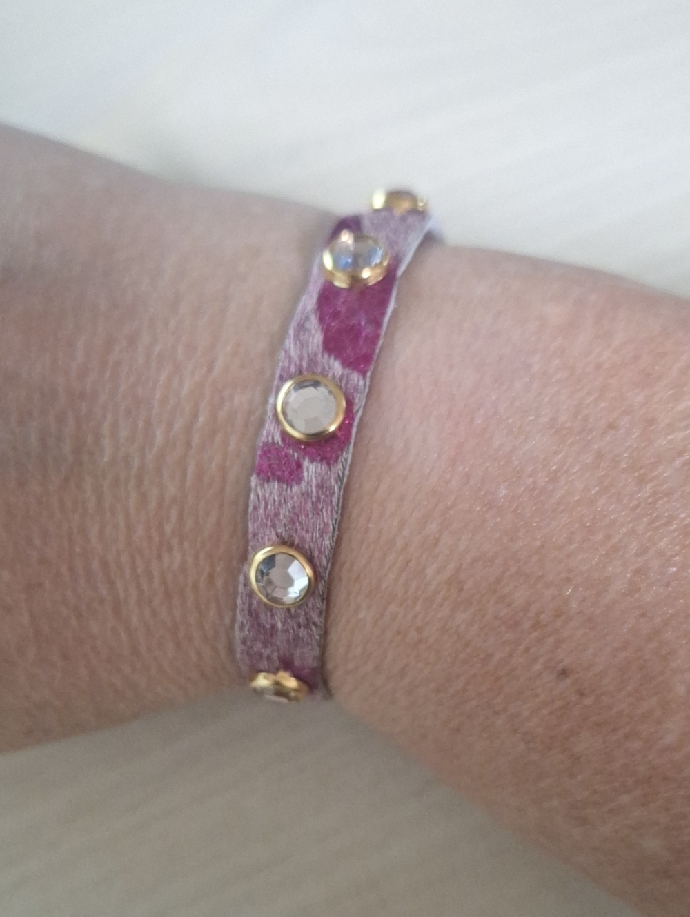 Crystal-Studded Purple Leather Wrap Bracelet